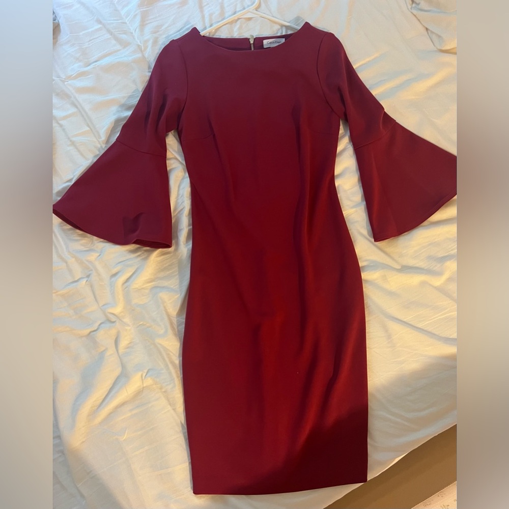 Calvin Klein Women's Burgundy Bell-Sleeve Dress